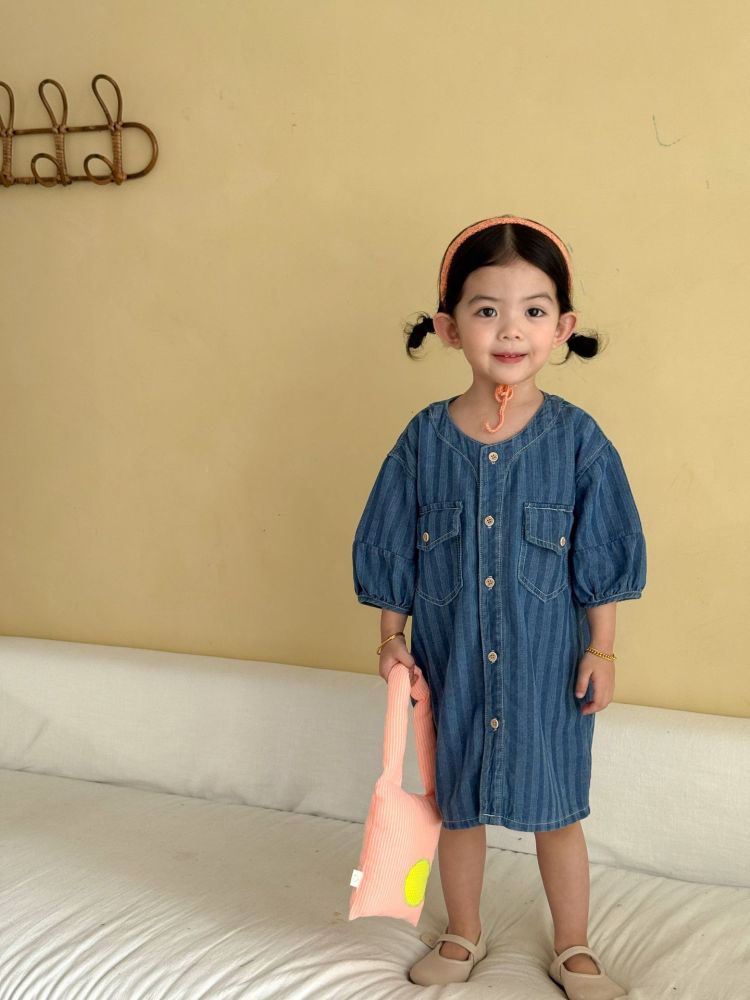 儿童夏季牛仔衬衫套装男童条纹2026新款宝宝女童连衣裙姐弟兄妹装