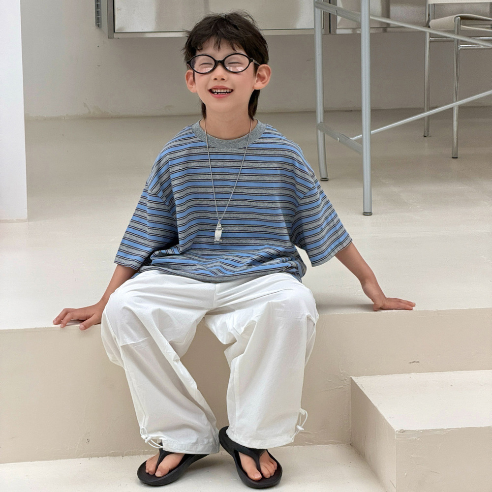 棉小铺男童夏季衣服儿童短袖t恤2026新款气质韩版清爽条纹童装潮