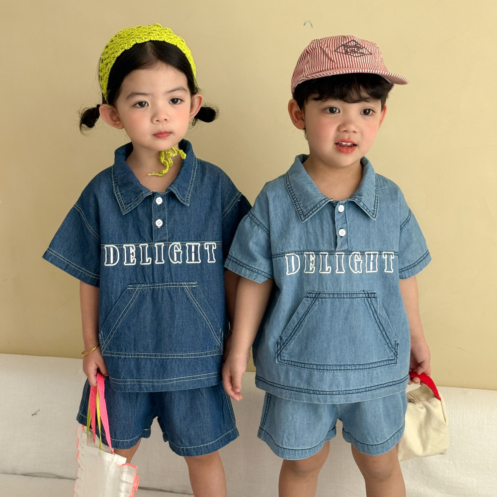 儿童夏季牛仔套装2026新款夏装女童宽松休闲男童短袖短裤宝宝衣服