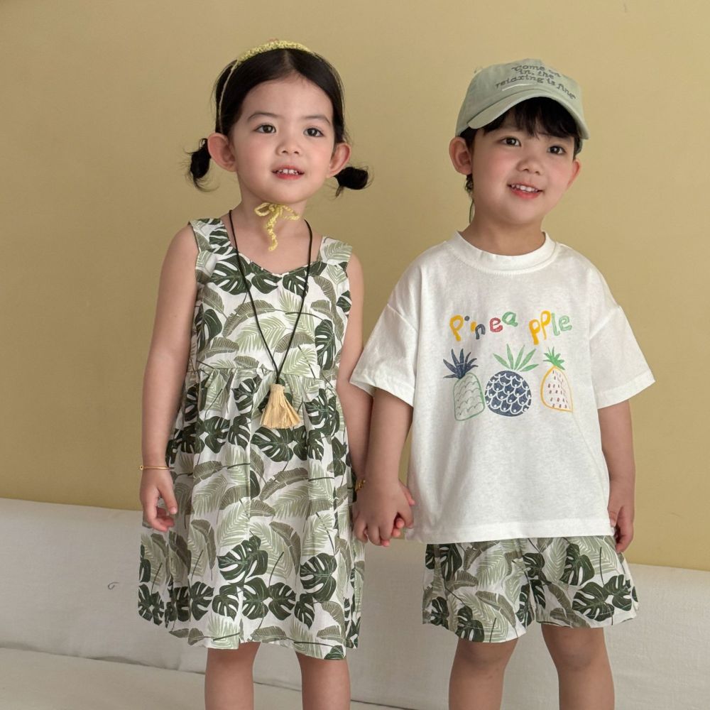 儿童夏季短袖套装男童度假2026新款宝宝女童背心连衣裙姐弟兄妹装