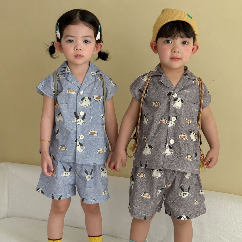 儿童夏季套装女童宽松休闲2026新款夏装男童无袖衬衫短裤宝宝衣服