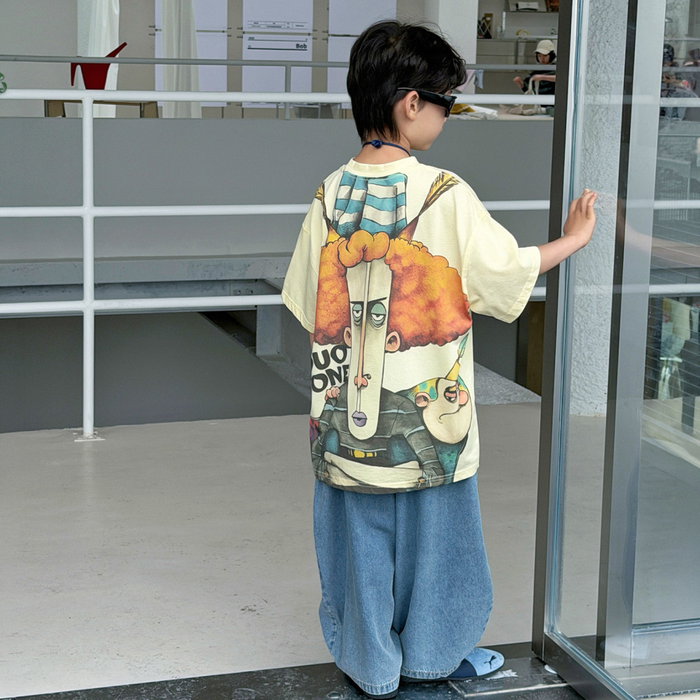 棉小铺男童夏季韩版童装2026新款百搭后背印花T恤