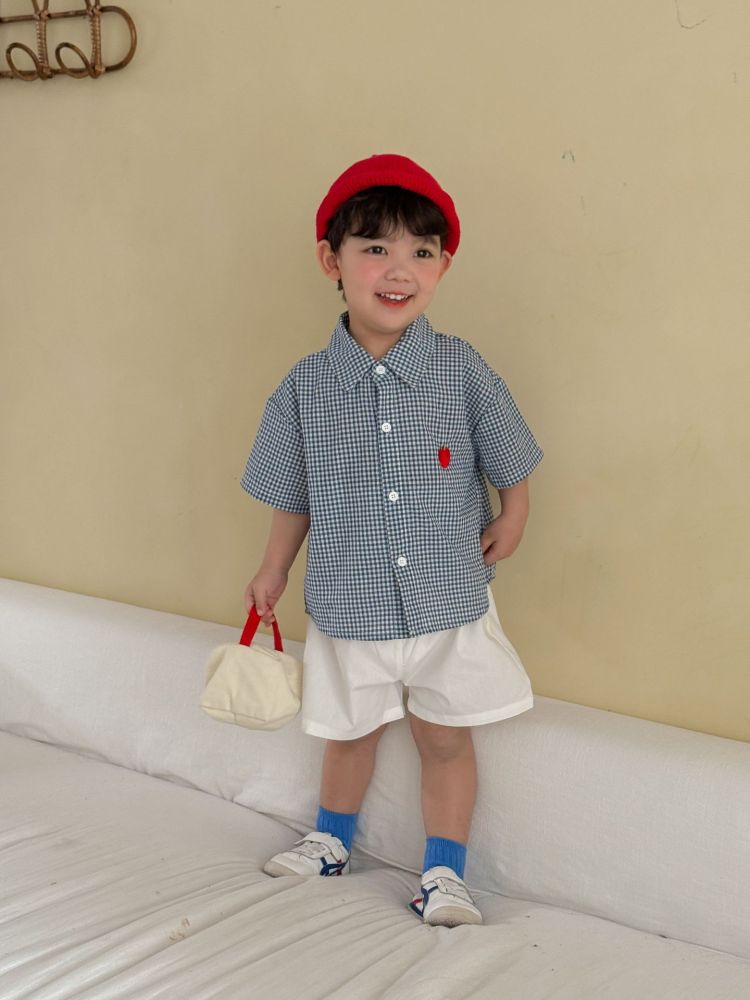 儿童夏季短袖套装男童格子2026新款宝宝洋气纯棉女童连衣裙兄妹装