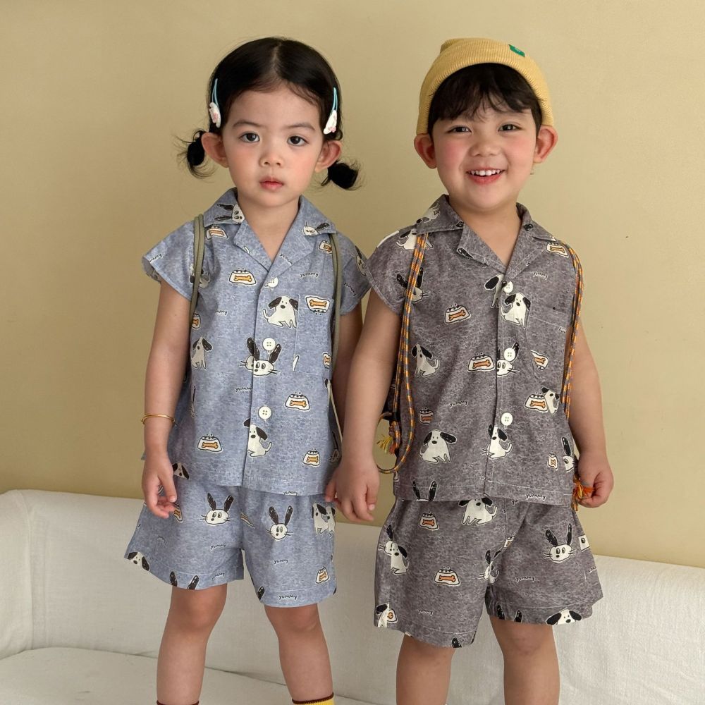 儿童夏季套装女童宽松休闲2026新款夏装男童无袖衬衫短裤宝宝衣服