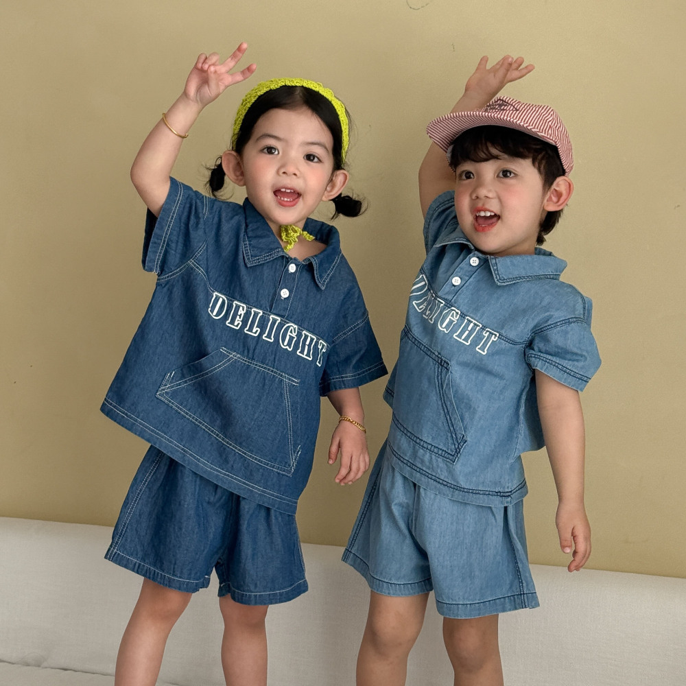 儿童夏季牛仔套装2026新款夏装女童宽松休闲男童短袖短裤宝宝衣服