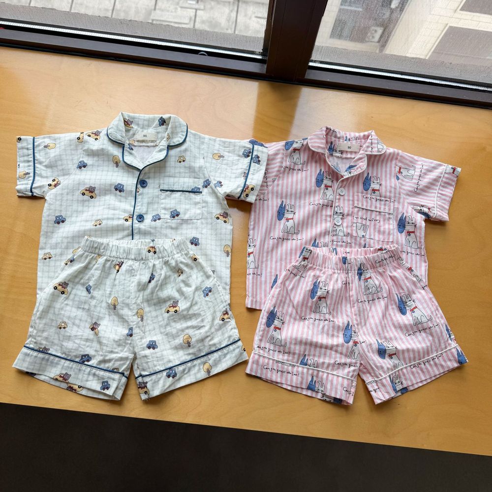 儿童睡衣夏季薄款女童条纹2026新款男童短袖裤套装小孩宝宝家居服