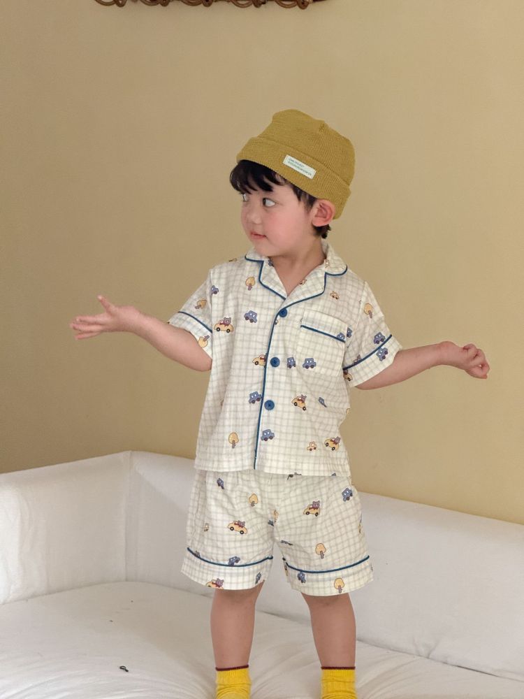 儿童睡衣夏季薄款女童条纹2026新款男童短袖裤套装小孩宝宝家居服