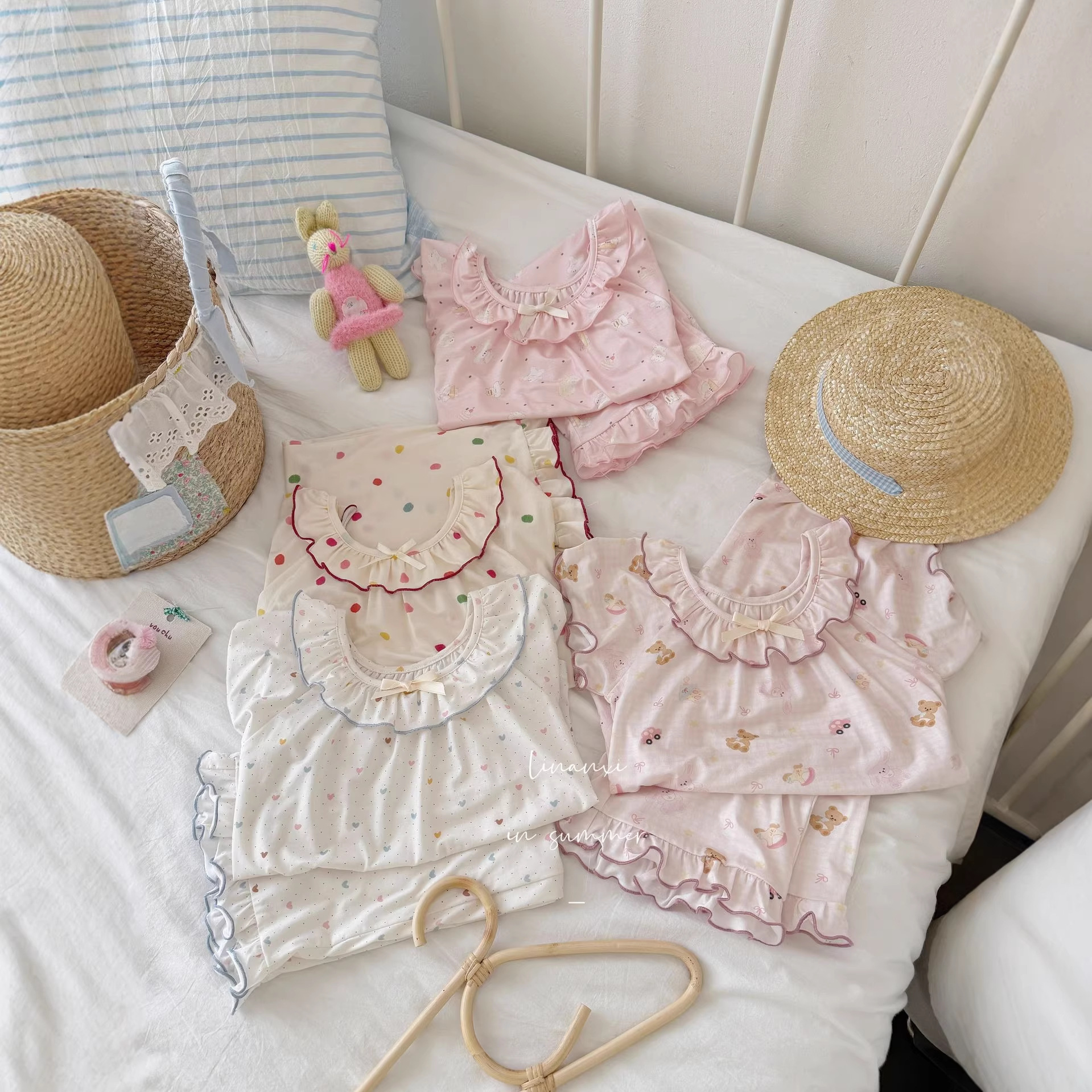 87167女童睡衣夏薄款儿童空调服冰肌棉两件套优可丝数码印花家居