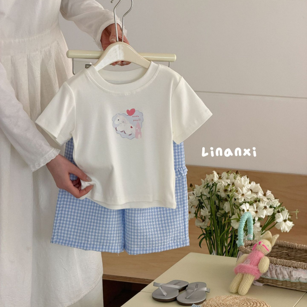 87126儿童休闲套26新款女童家居服莱卡棉睡衣格纹卡通两件套透气