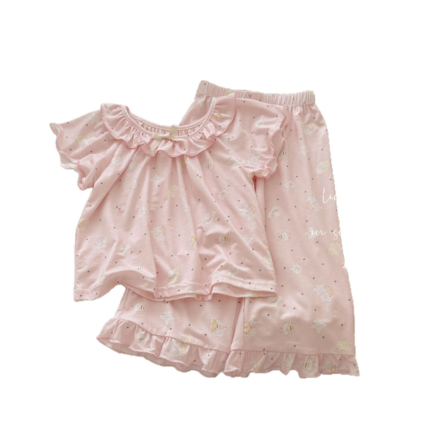 87167女童睡衣夏薄款儿童空调服冰肌棉两件套优可丝数码印花家居