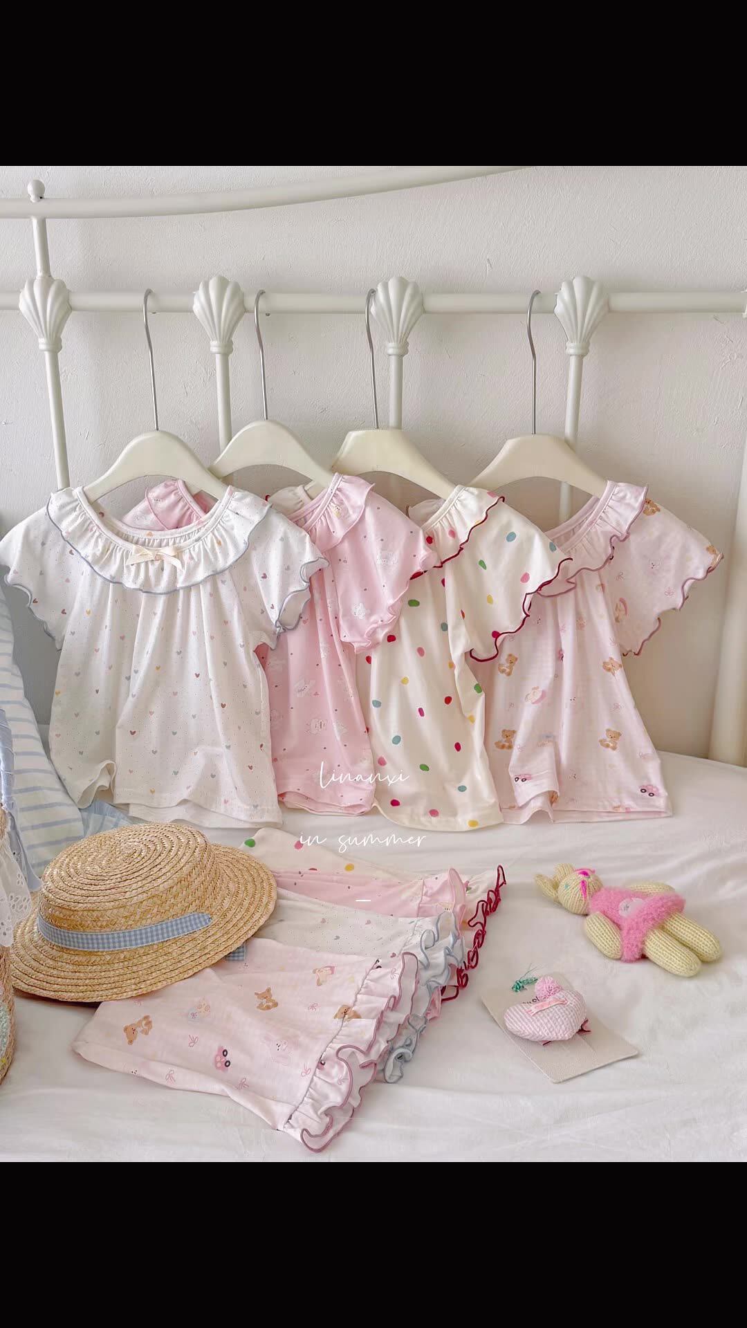87167女童睡衣夏薄款儿童空调服冰肌棉两件套优可丝数码印花家居