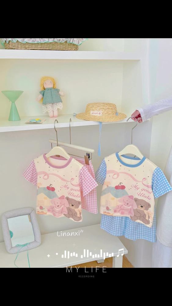 87093儿童短袖套装26夏季宝宝t恤男童家居服女童睡衣夏装童装薄款