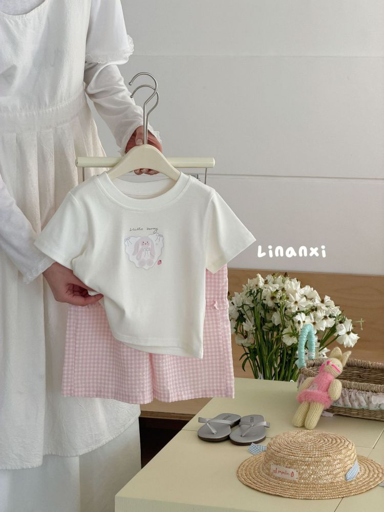 87126儿童休闲套26新款女童家居服莱卡棉睡衣格纹卡通两件套透气