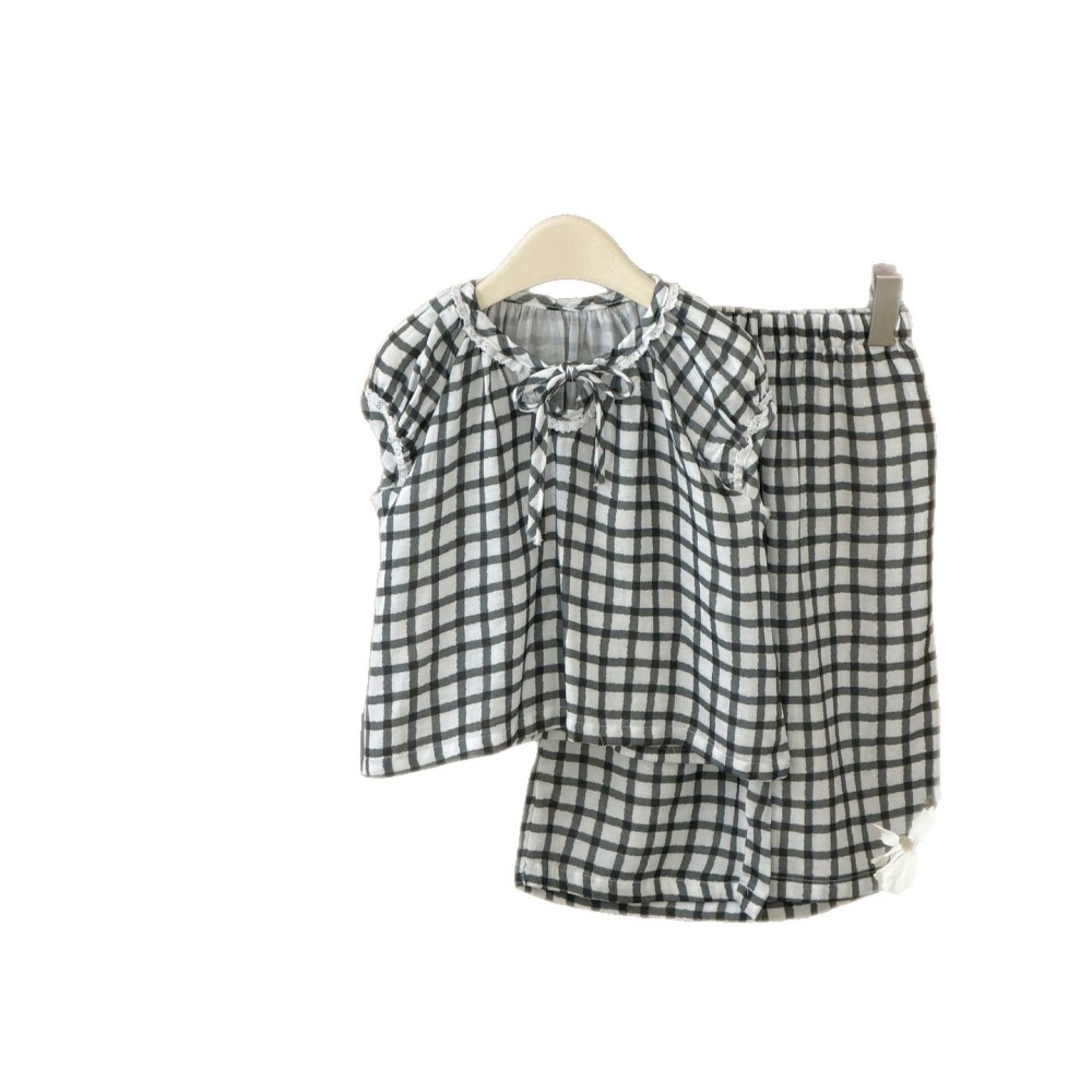 87111女童睡衣2026夏季新款棉纱透气儿童家居服背心长裤两件卡通