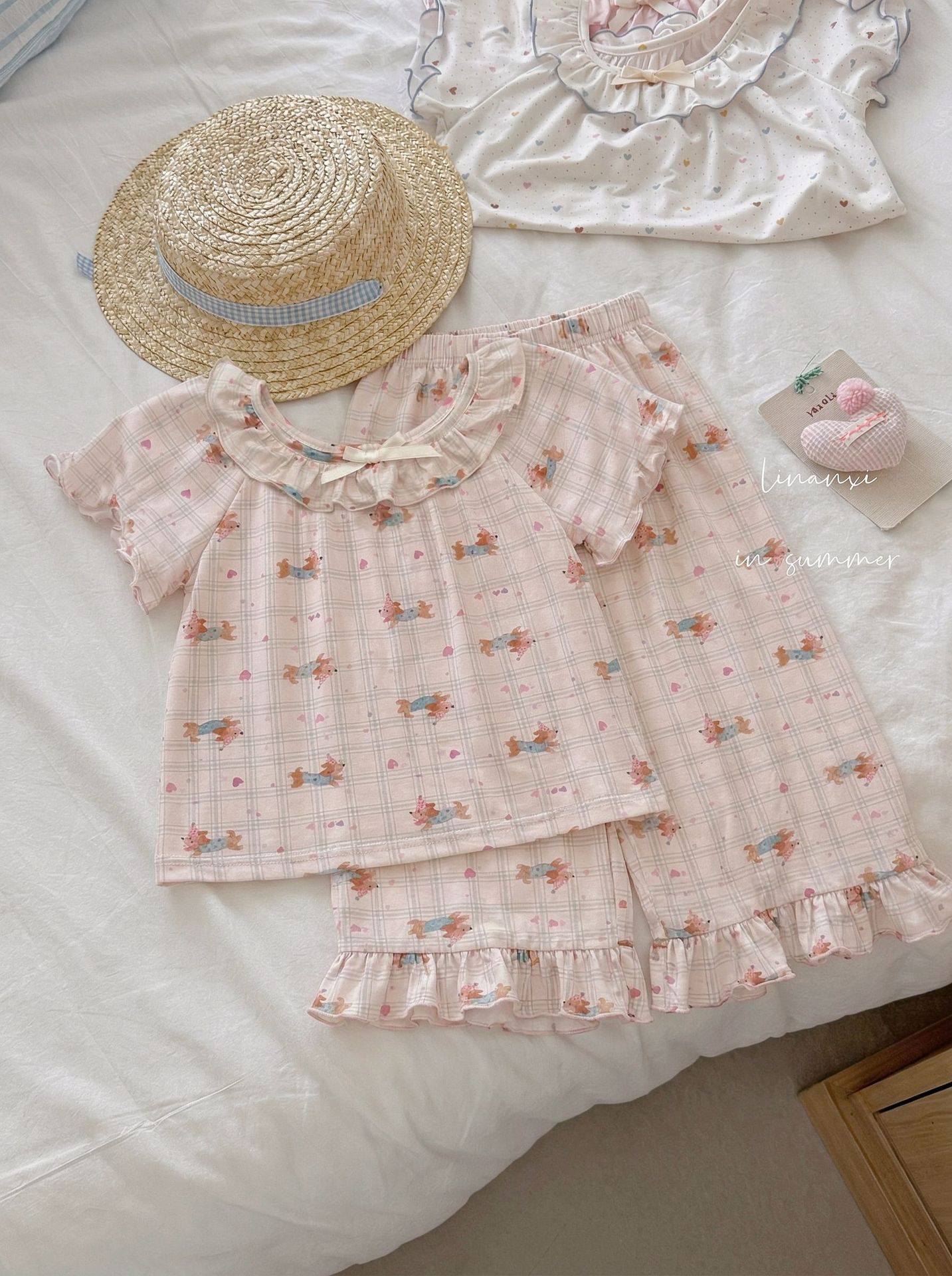 87167女童睡衣夏薄款儿童空调服冰肌棉两件套优可丝数码印花家居