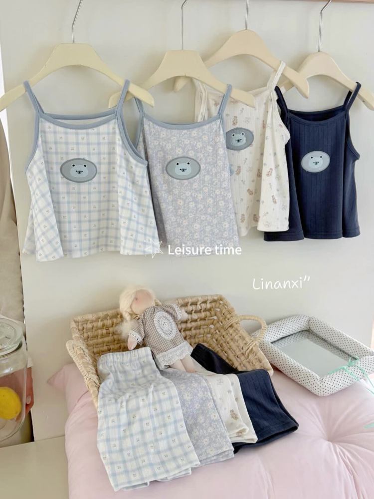 87165女童吊带2026新款女宝宝打底衫宽松吊带短裤两件套家居服薄