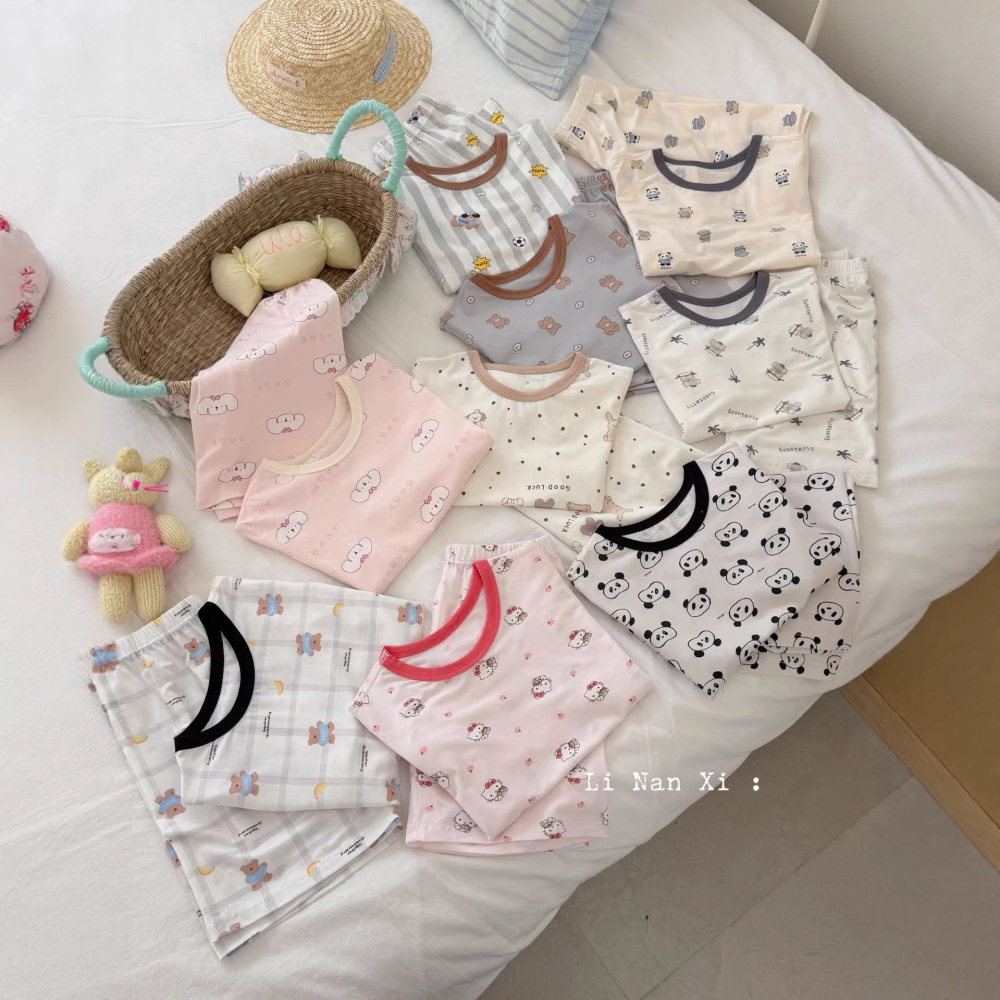 87123儿童睡衣2026夏季新款男女童空调服冰肌棉短袖短裤两件套