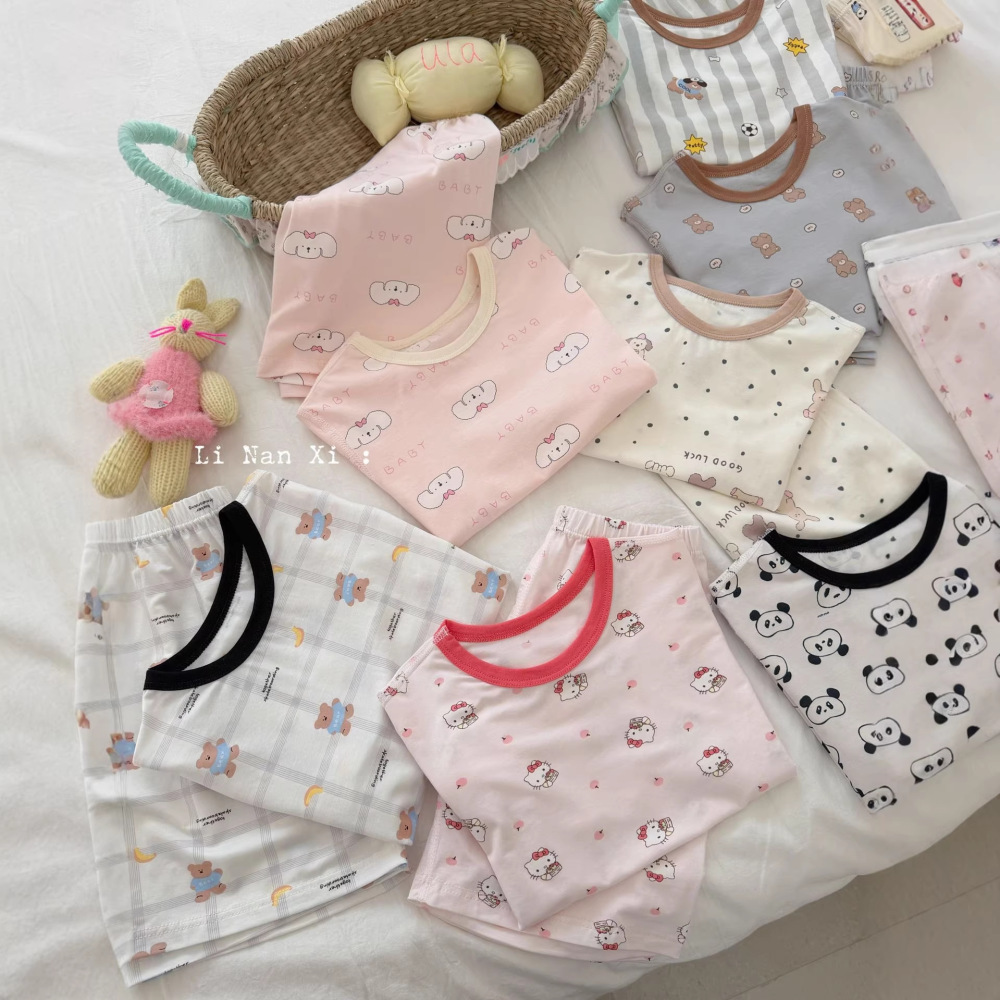 87123儿童睡衣2026夏季新款男女童空调服冰肌棉短袖短裤两件套