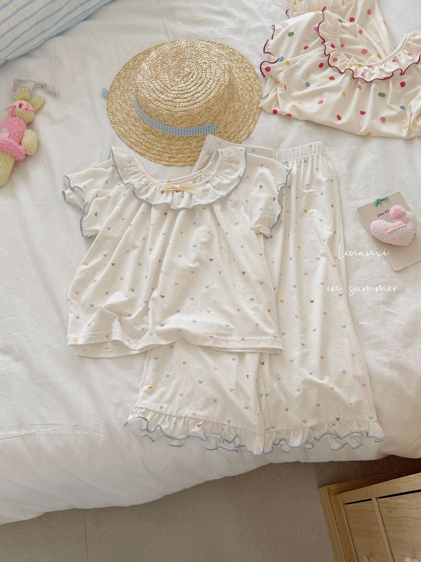 87167女童睡衣夏薄款儿童空调服冰肌棉两件套优可丝数码印花家居
