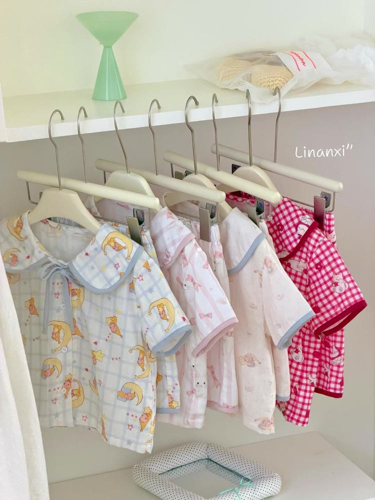 87140女童双层棉纱套装26新数码无感印花家居服a类睡衣韩版两件套