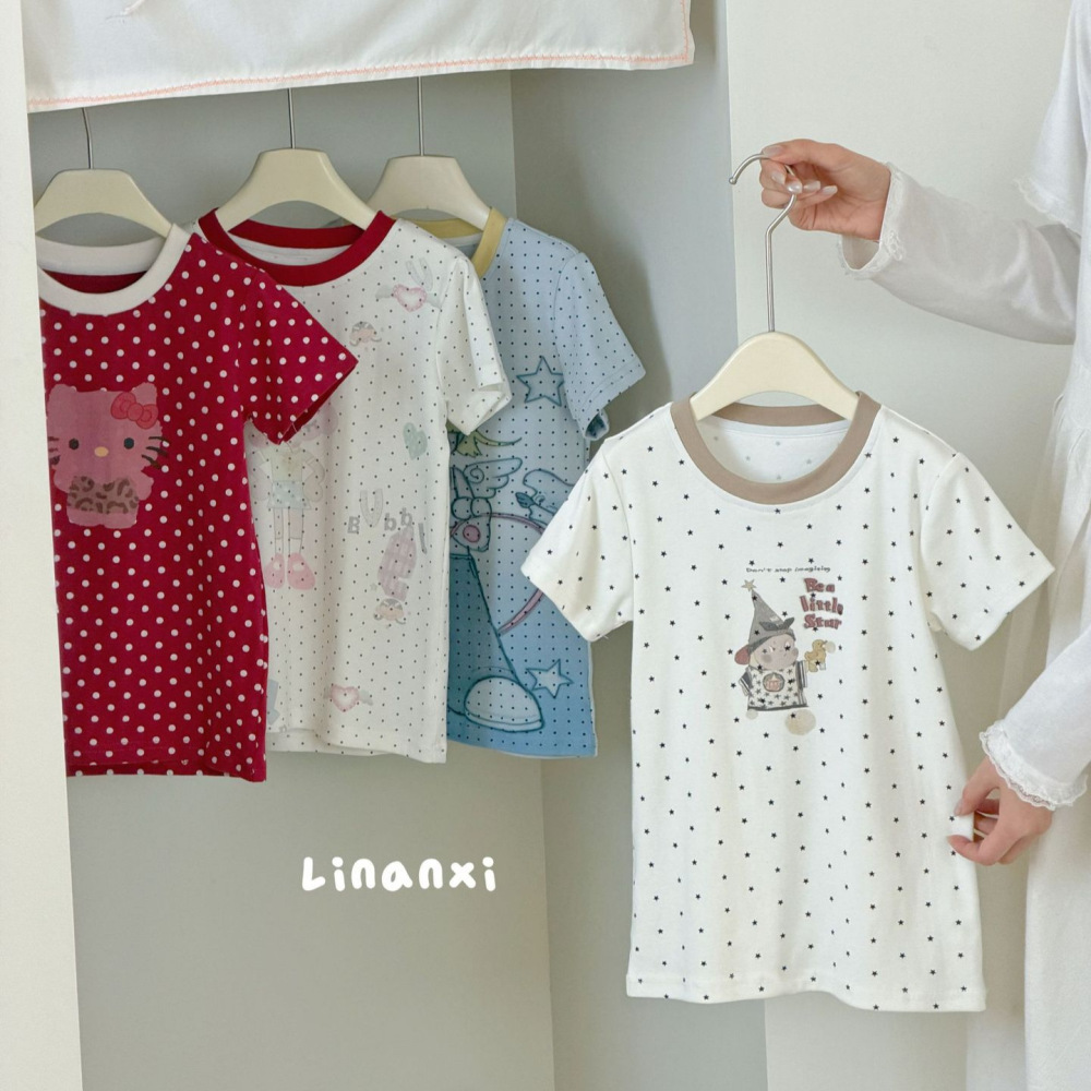 87136女童睡裙夏薄款2026新a类莱卡棉女孩连衣裙短袖卡通印花透气