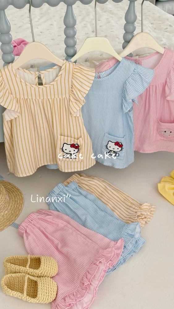 87125女童条纹睡衣夏季套装2026年新款糖果色家居服竹棉薄款透气