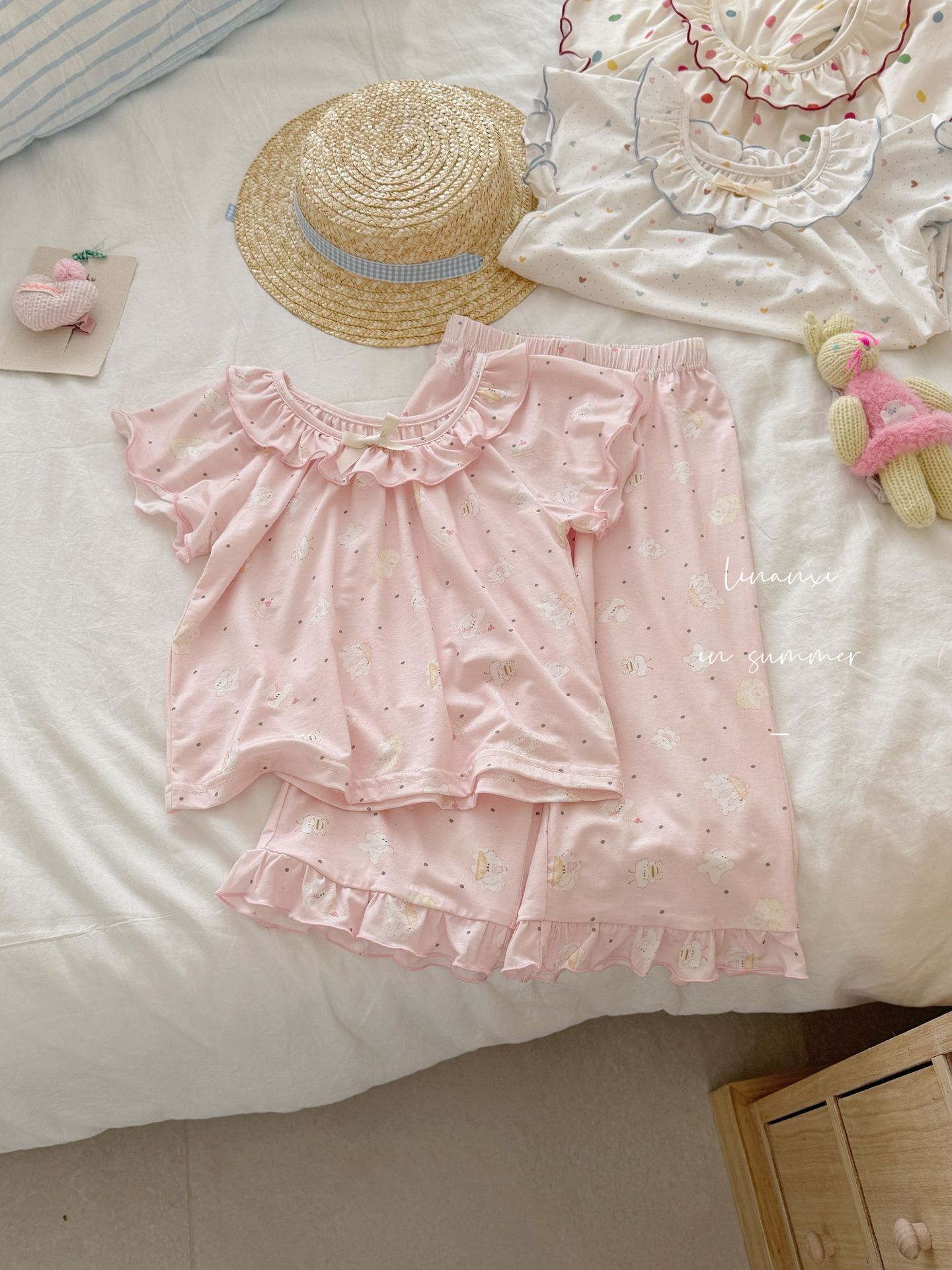 87167女童睡衣夏薄款儿童空调服冰肌棉两件套优可丝数码印花家居