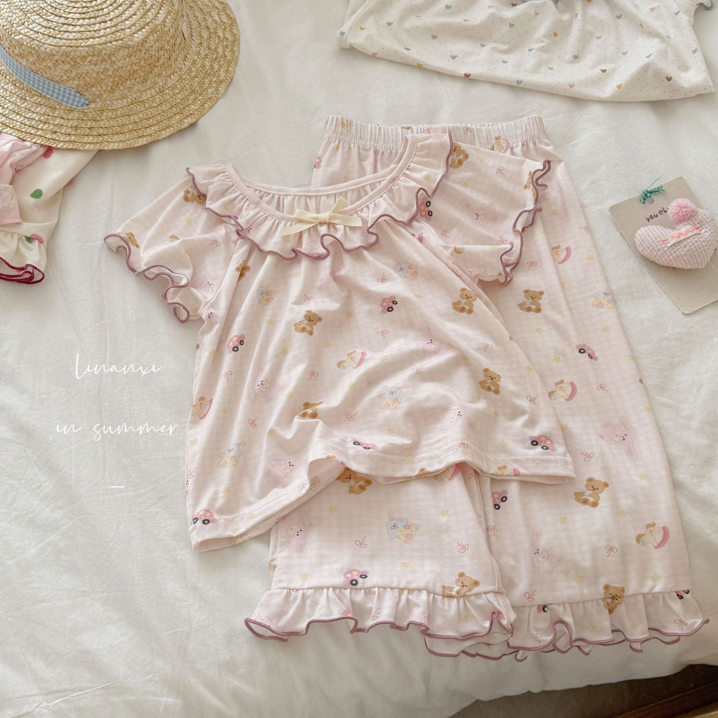 87167女童睡衣夏薄款儿童空调服冰肌棉两件套优可丝数码印花家居