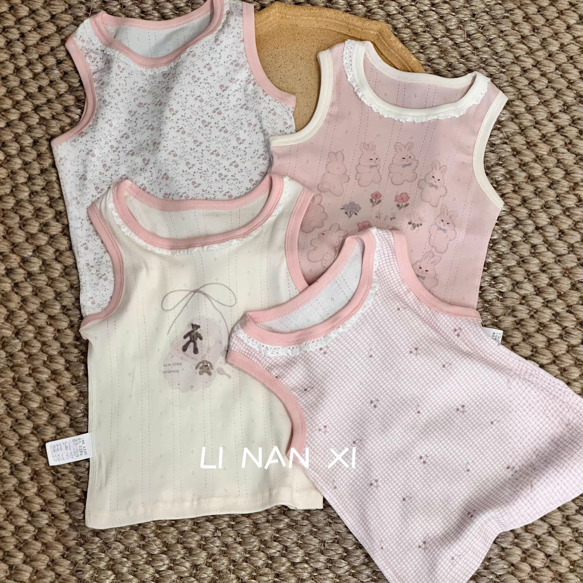 87116女童无袖针织提花上衣儿童背心两件装26夏新款薄款洋气休闲T