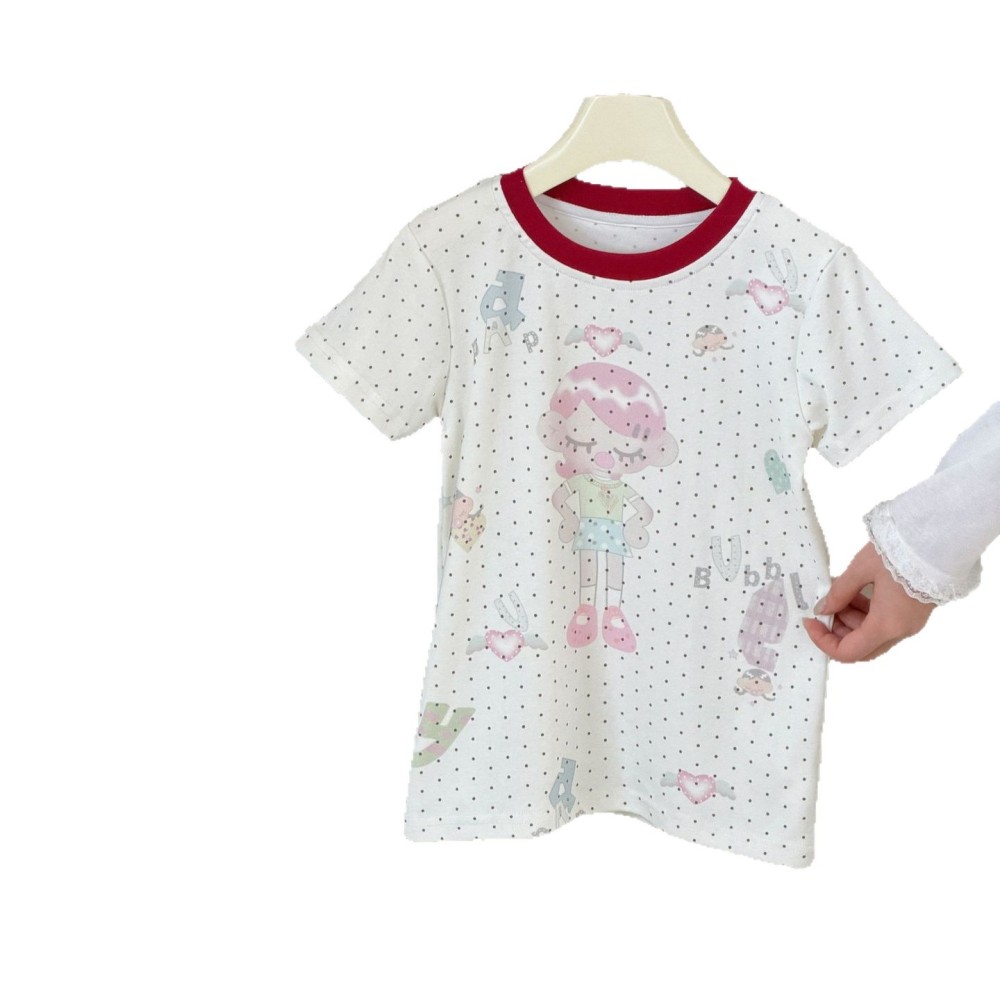 87136女童睡裙夏薄款2026新a类莱卡棉女孩连衣裙短袖卡通印花透气