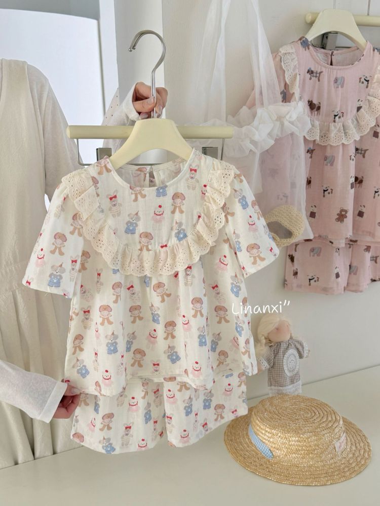 87202女童夏季睡衣套装2026年新款儿童家居服全棉睡衣韩版两件套