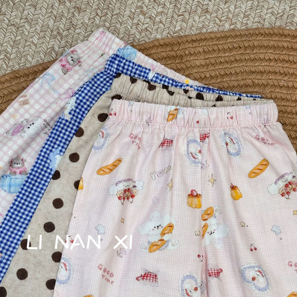 87067女童双层棉纱防蚊裤26夏新纯棉a类吸汗透气卡通长裤蕾丝花边
