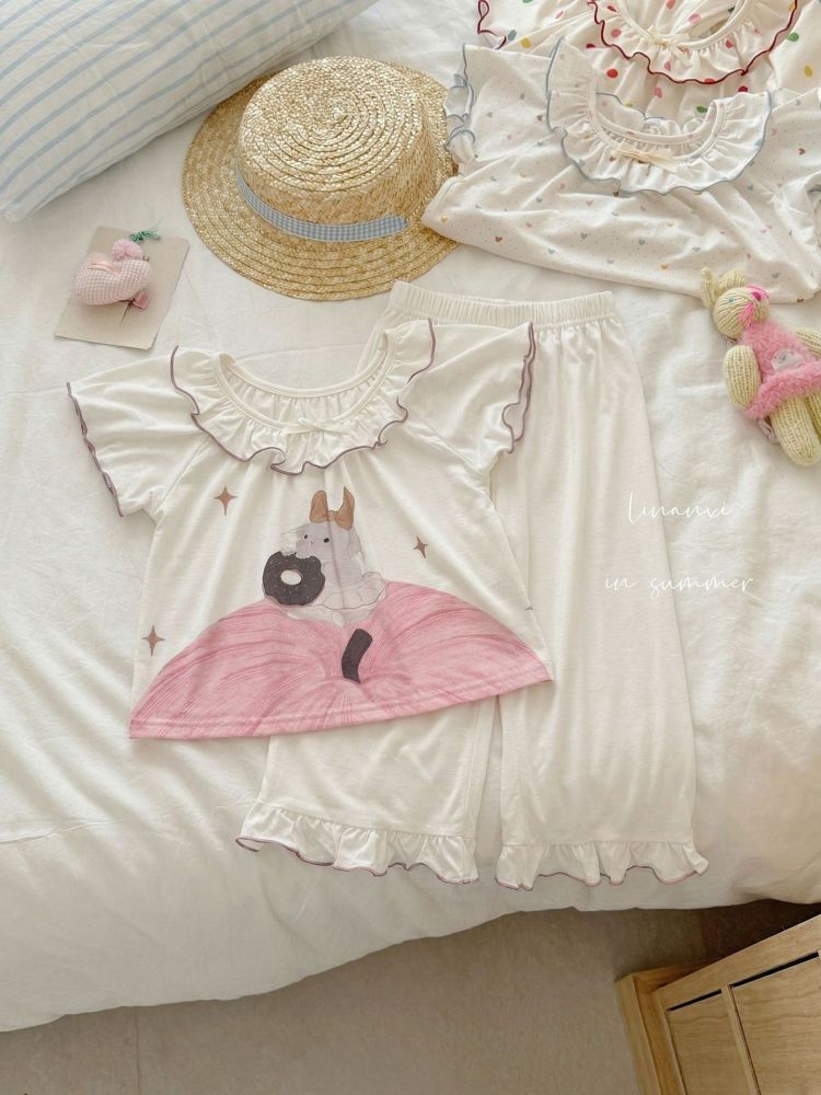 87167女童睡衣夏薄款儿童空调服冰肌棉两件套优可丝数码印花家居