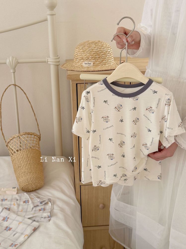 87123儿童睡衣2026夏季新款男女童空调服冰肌棉短袖短裤两件套