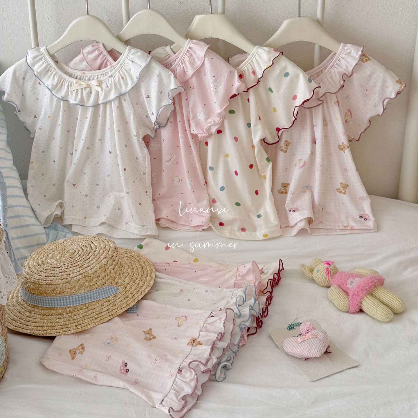 87167女童睡衣夏薄款儿童空调服冰肌棉两件套优可丝数码印花家居