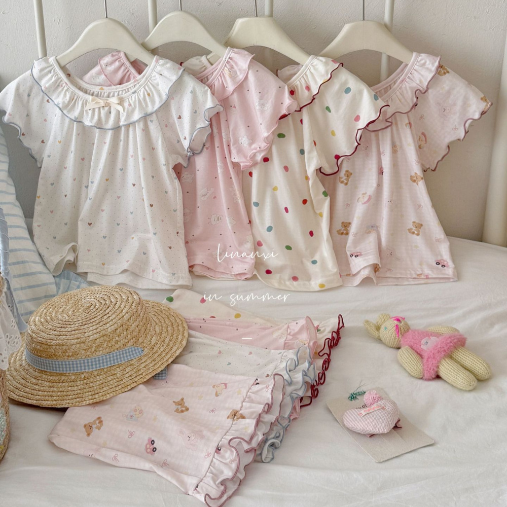 87167女童睡衣夏薄款儿童空调服冰肌棉两件套优可丝数码印花家居