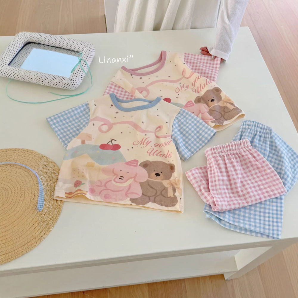87093儿童短袖套装26夏季宝宝t恤男童家居服女童睡衣夏装童装薄款