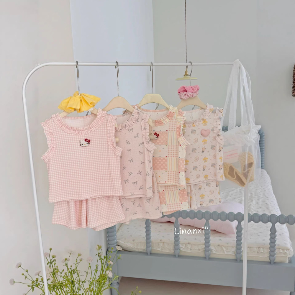87162女童背心短裤套装2026新款女宝宝家居服纯棉a类两件套薄款透