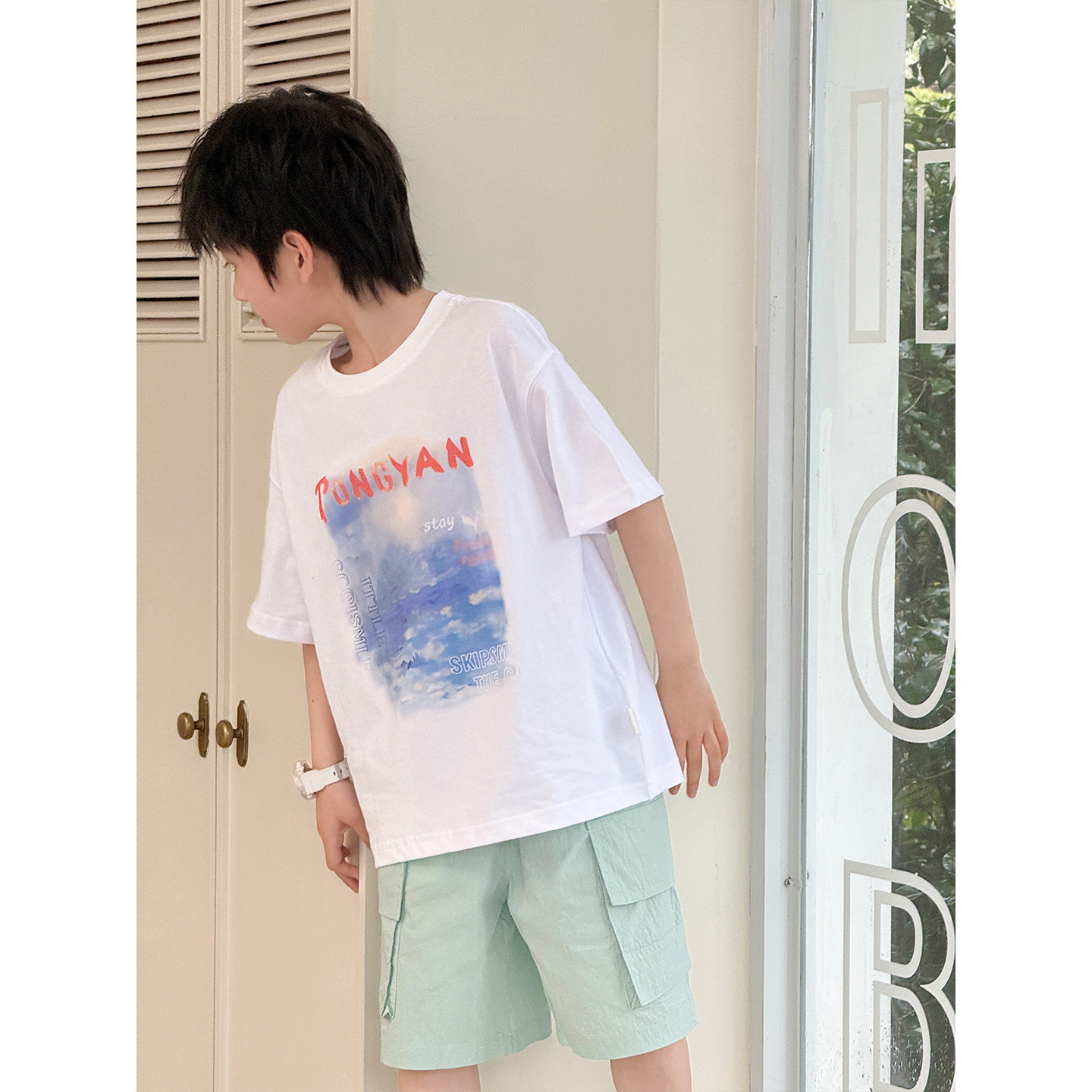 儿童夏季短袖2026韩版ins风印花圆领套头男女童休闲百搭宽松T恤潮