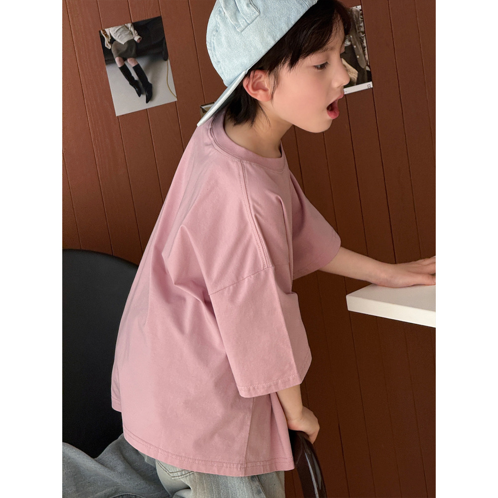 2026夏装韩版儿童时尚简约字母印花短袖休闲宽松男女童柔软T恤潮
