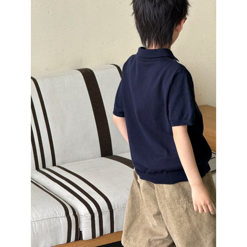 新品男童夏季2026韩版新款时尚纯色百搭日常POLO领套头短袖针织衫
