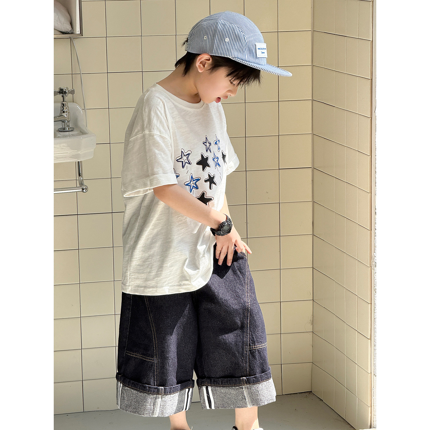 新品2026夏装韩版儿童星星印花短袖休闲舒适百搭款宽松男女童T恤