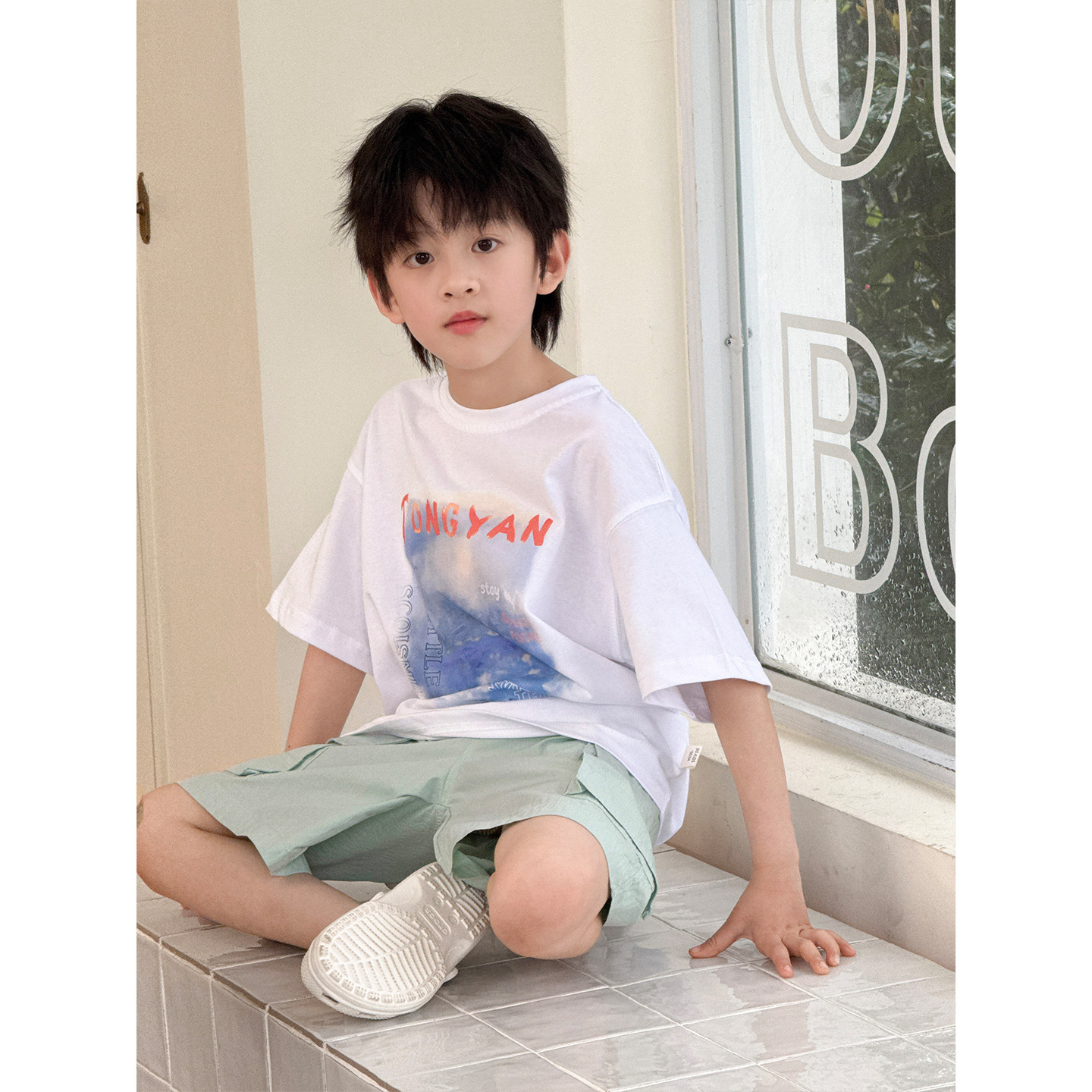 儿童夏季短袖2026韩版ins风印花圆领套头男女童休闲百搭宽松T恤潮