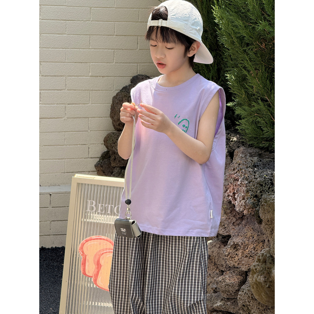 2026新品夏季儿童韩版男童时尚字母印花宽松休闲圆领背心坎肩上衣