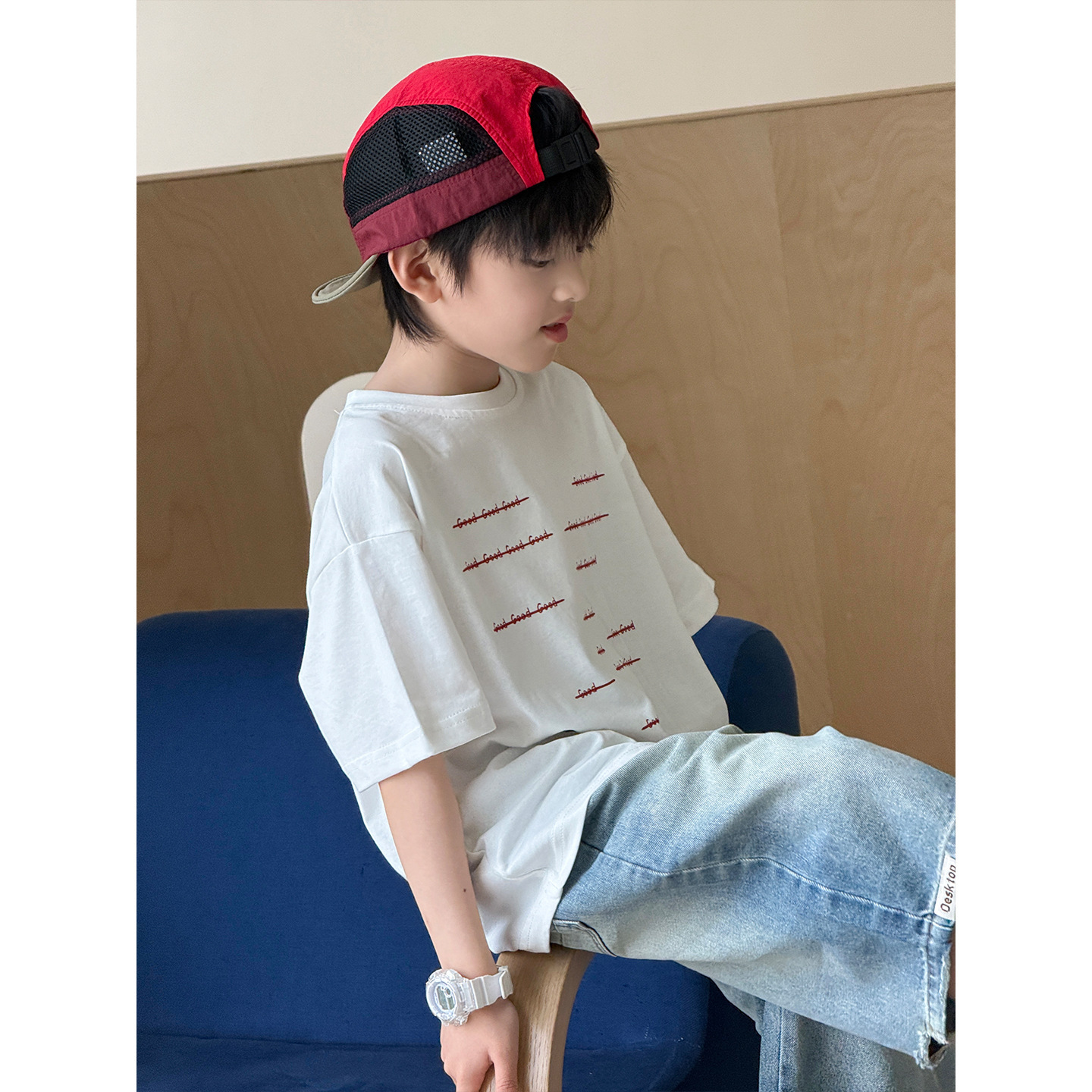 儿童夏季短袖2026韩版撞色字母印花圆领套头男女童休闲宽松T恤潮