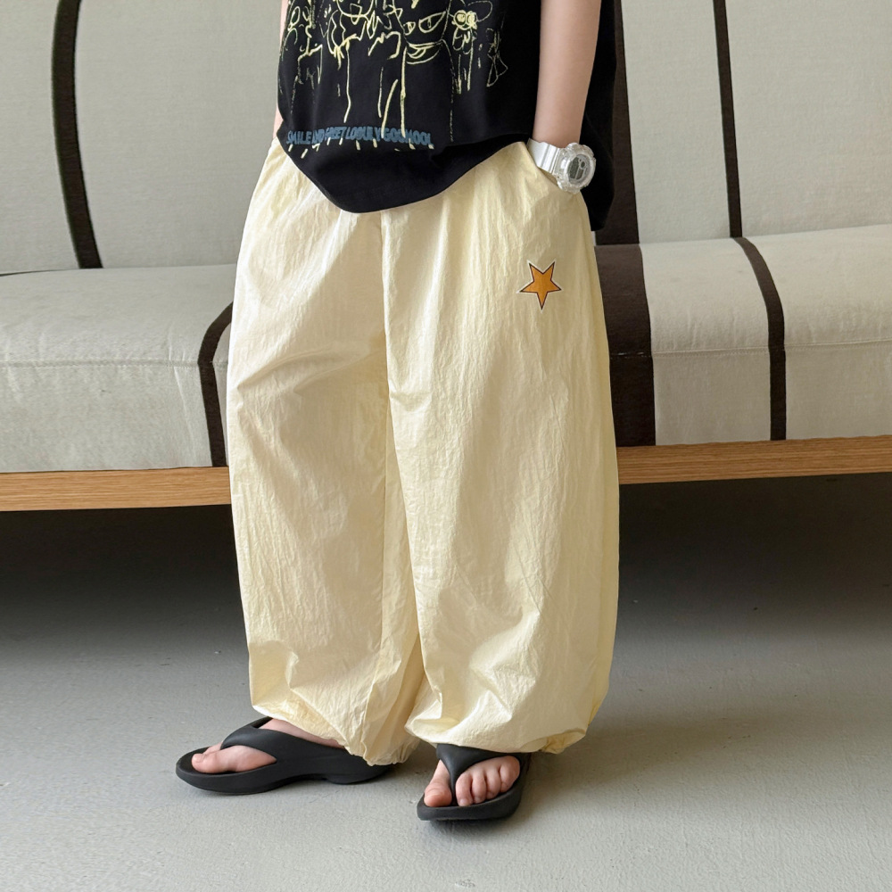 2026男女童夏装儿童韩版星星贴标设计抽绳可束脚轻薄透气防蚊裤潮