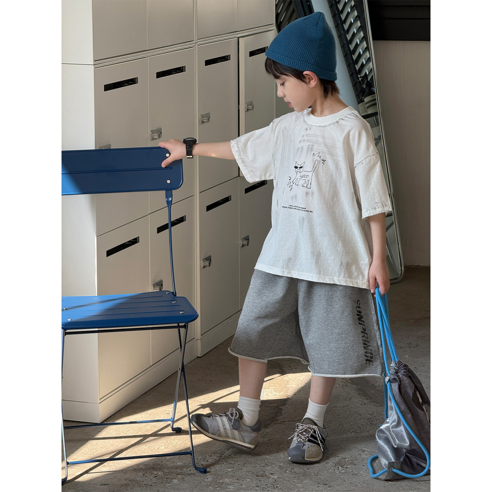 新品2026夏装韩版做旧街头风儿童短袖休闲潮流印花男女童T恤童装