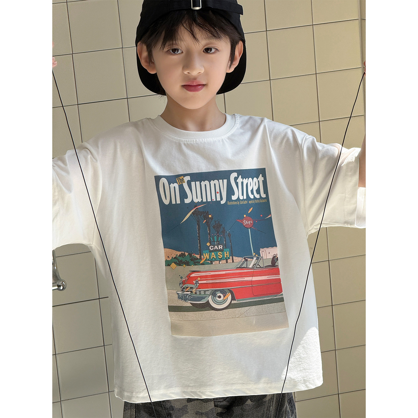 2026夏装韩版美式印花儿童短袖休闲宽松男童女童落肩T恤潮牌童装