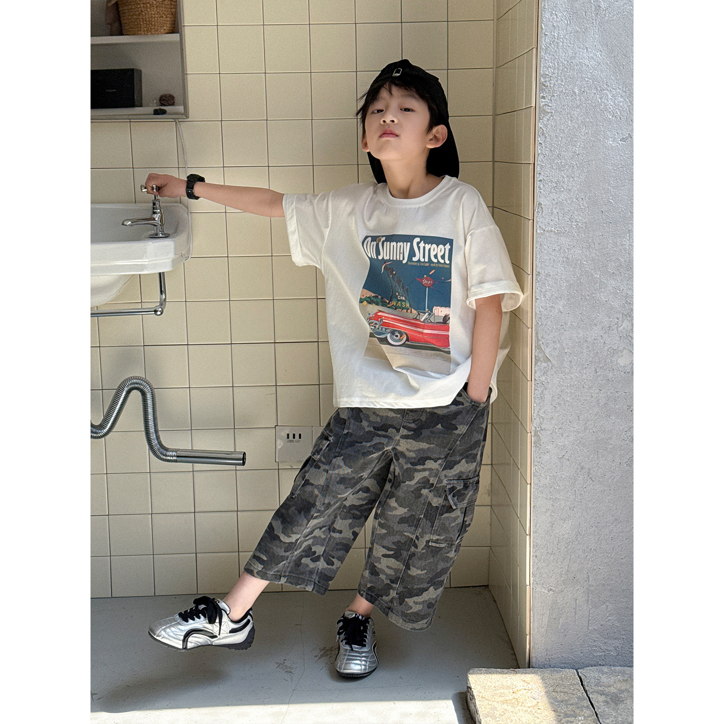 2026夏装韩版美式印花儿童短袖休闲宽松男童女童落肩T恤潮牌童装