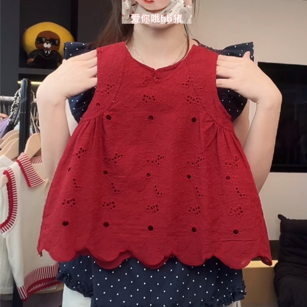 2026新品夏装韩版女童宽松复古港风少女格纹无袖背心蝴蝶结上衣潮